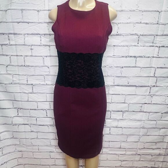 G.I.L.I. Dresses & Skirts - G.I.L.I. Womens Burgundy Black Lace Waist Detail Sheath Dress Size 8